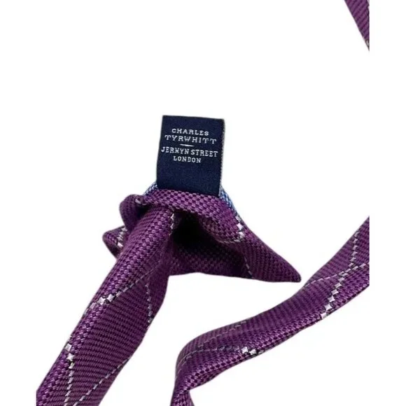 CHARLES TYRWHITT Men's Silk Cotton Necktie LUXURY XL Purple Geometric W:3.2" EUC